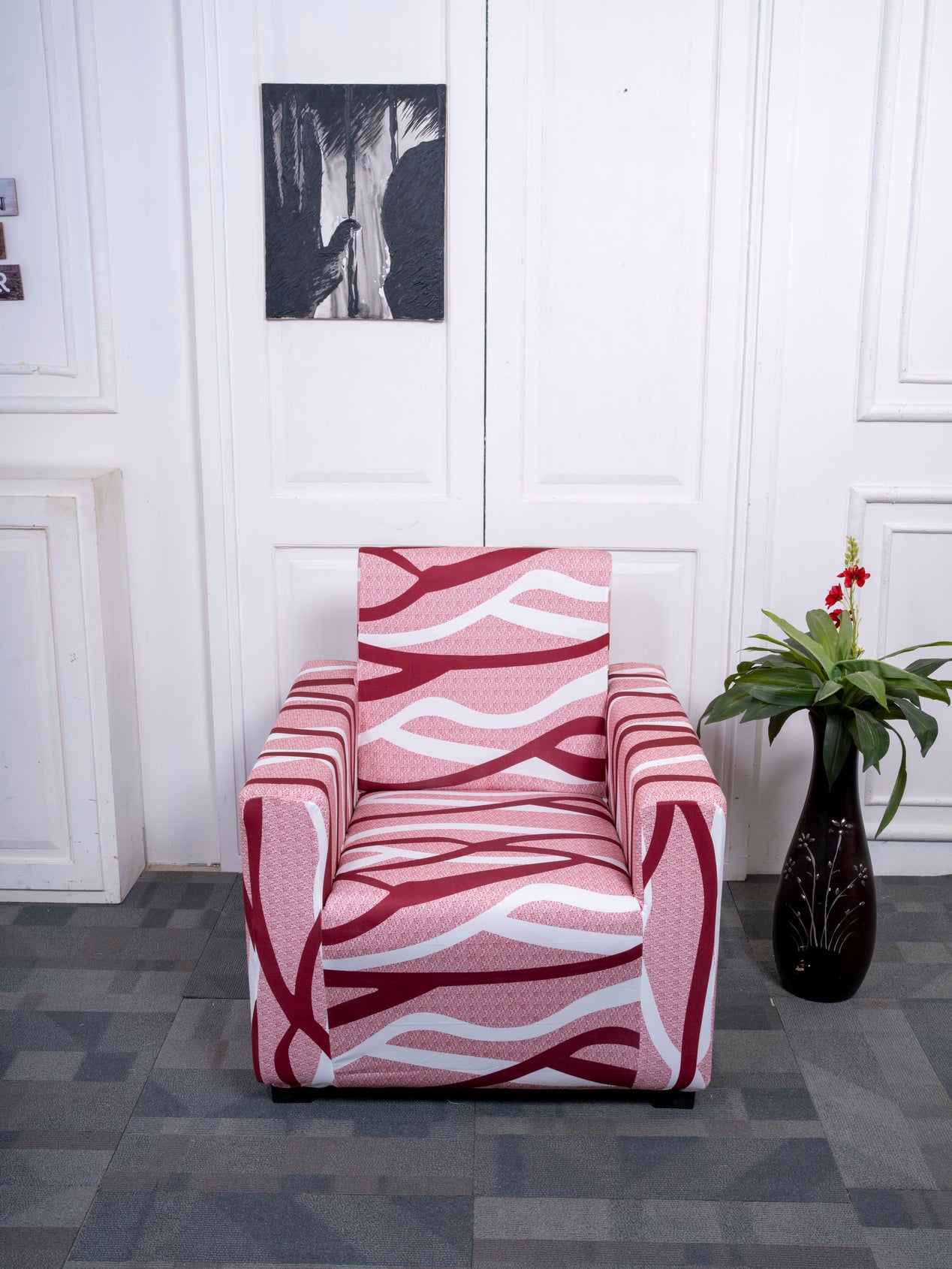 Red and White unique colored sofa